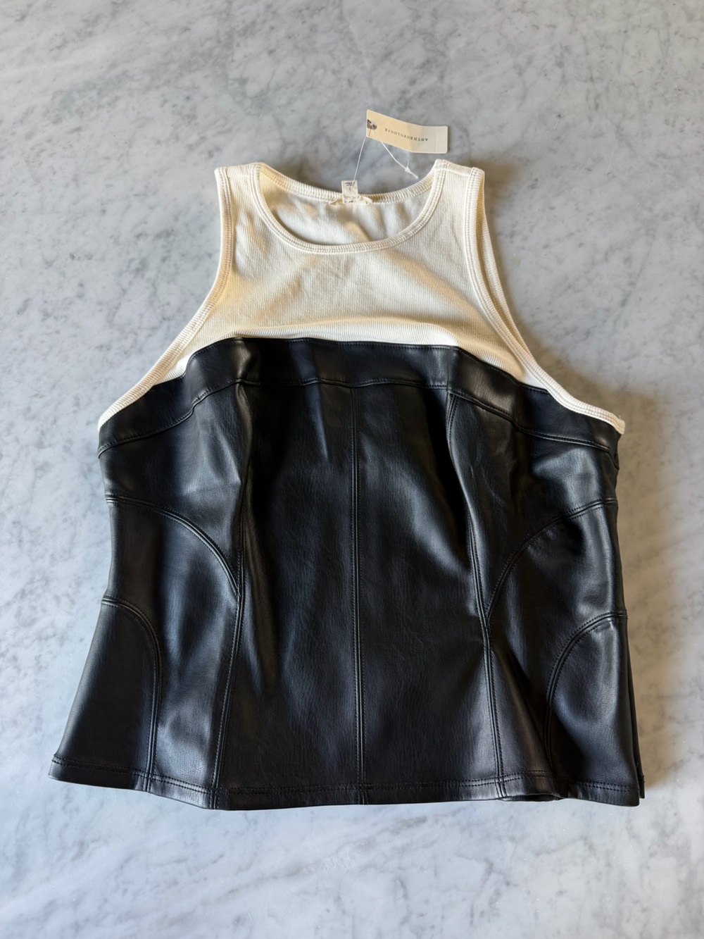 Pilcro Anthropologie Faux Leather Trim Tank Large NWT Corset Top